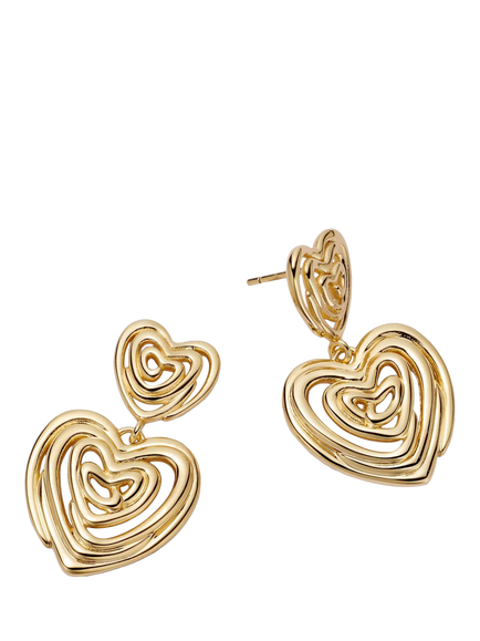 Daisy London 18ct Gold Plated Scribble Heart Stud Drop Earrings, Gold, Gold