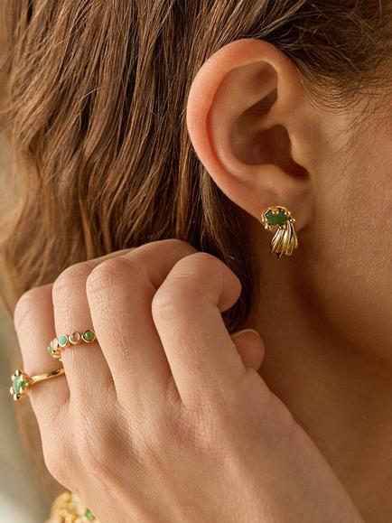 Daisy London Sculptural Mini Wave Stud Earrings, Gold - view 2, Gold