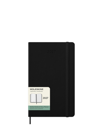 Moleskine 12 Month Weekly Diary/Planner 2027, Hard Cover, Black, Black Black