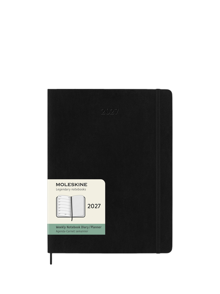 Moleskine 12 Month Extra Large Weekly Diary/Planner 2027, Soft Cover, Black, Black Black