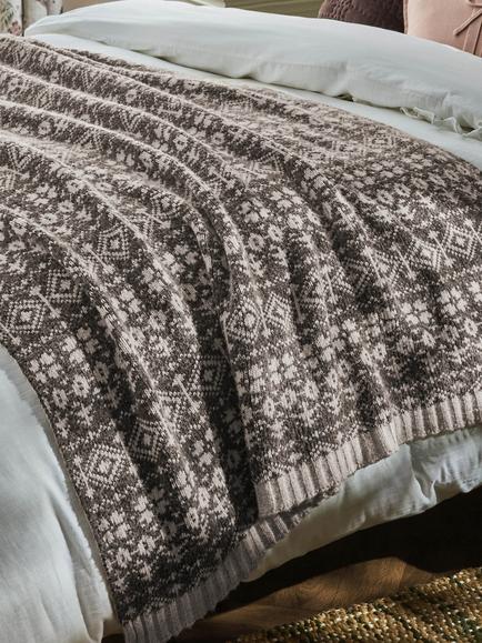 Laura Ashley Selsey Fair Isle Throw - view 2, Medium Brown