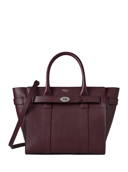 Mulberry Bayswater Zipped Small Classic Grain Leather Tote Bag, Black Cherry