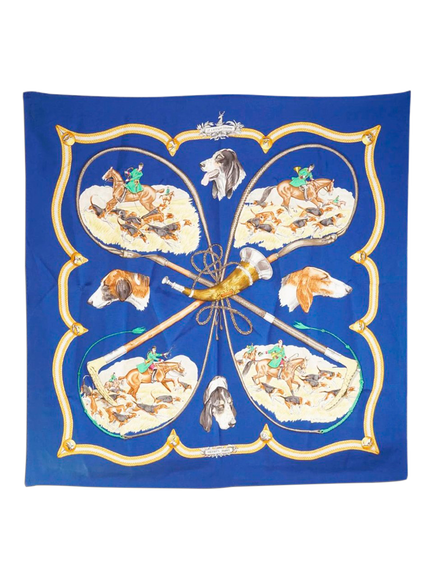 Pre-loved Hermès Le Laisser Courre Silk Carre 90 Scarf, Blue, Blue