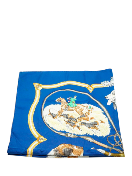 Pre-loved Hermès Le Laisser Courre Silk Carre 90 Scarf, Blue - view 2, Blue