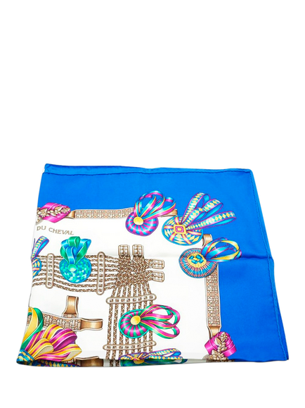 Pre-loved Hermès Les Rubans Du Cheval Carre 90 Silk Scarf, Blue/Multi - view 2, Blue/Multi