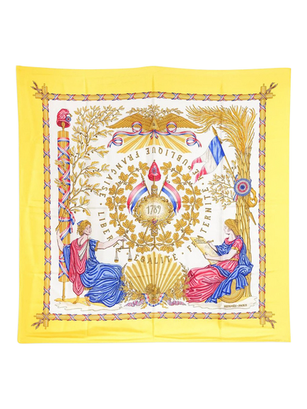 Pre-loved Hermès 1789 Liberte Egalite Fraternite Republique Francaise Silk Scarf, Yellow/Multi, Yellow/Multi