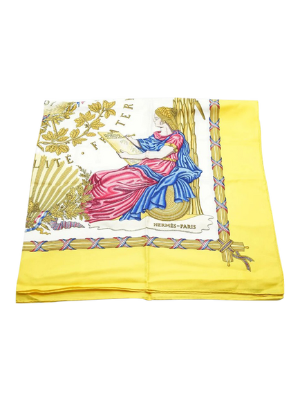 Pre-loved Hermès 1789 Liberte Egalite Fraternite Republique Francaise Silk Scarf, Yellow/Multi - view 2, Yellow/Multi