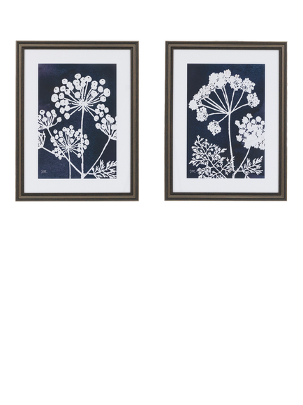 Gallery Direct 'Midnight Garden' Framed Prints, Set of 2, 60 x 50cm, Navy/White, Multi Multi