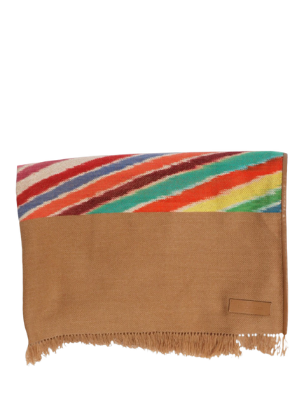 Pre-loved Hermès Fringed Leather Trim Cashmere Scarf, Brown/Multi, Brown/Multi
