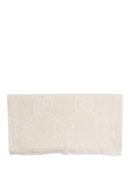 Pre-loved GUCCI Glittery Monogram Scarf, Cream, Cream