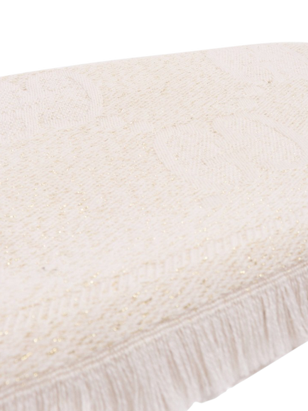 Pre-loved GUCCI Glittery Monogram Scarf, Cream - view 2, Cream