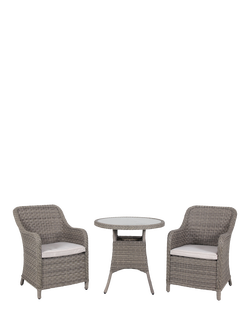 KETTLER OUTLET Charlbury Woven 2-Seater Round Garden Bistro Table & Chairs Set, Like New, Natural, Natural