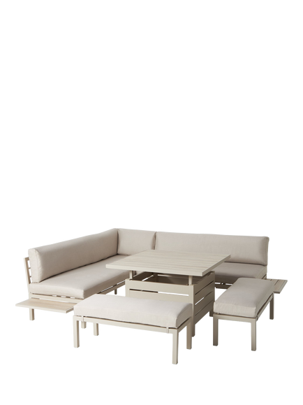 John Lewis OUTLET Platform 8-Seater Corner Garden Dining/Lounge Set with Height-Adjustable Table, Like New, Taupe, Natural Oak