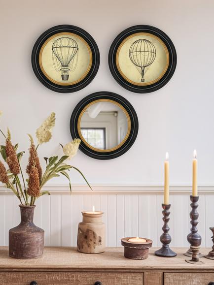Brookpace Lascelles Air Balloon Round Porthole Framed Prints & Mirror, Set of 3, 36cm - view 2, Multi