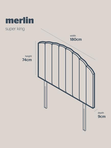 Silentnight Merlin Strutted Headboard, Super King Size - view 2, Smooth Velvet Silver