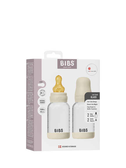 BIBS Glass Baby Bottles, Pack of 2, Slow Flow, 120ml - view 2, Ivory