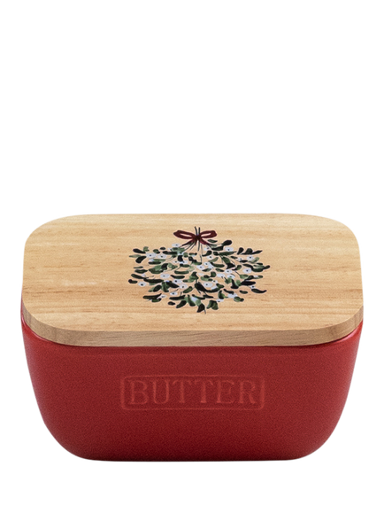 Selbrae House Mistletoe Butter Dish, Natural/Red, Naural, Red,green