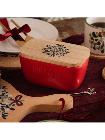 Selbrae House Mistletoe Butter Dish, Natural/Red - view 2, Naural, Red,green