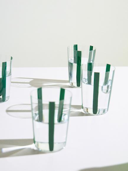 The Conran Shop Nova Stripe Glass Tumbler, 500ml, Green - view 2, Green