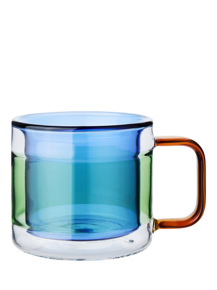 The Conran Shop Palette Double Wall Glass Mug, Set of 2, 300ml, Blue, Blue