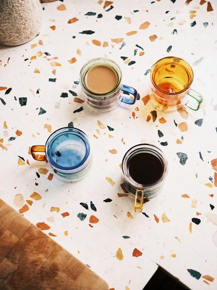 The Conran Shop Palette Double Wall Glass Mug, Set of 4, 300ml, Multi - view 2, Blue Multi