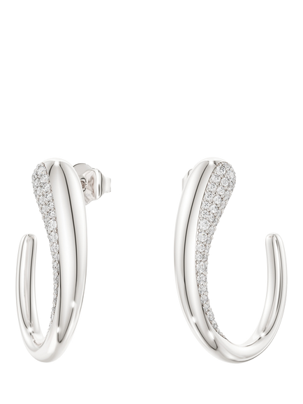 Swarovski Crystal Classica Sterling Silver Hoop Earrings - view 2, Whi - White