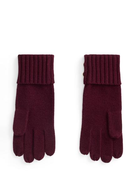 Lauren Ralph Lauren Crest Logo Button Knit Gloves, Burgundy - view 2, Burgundy