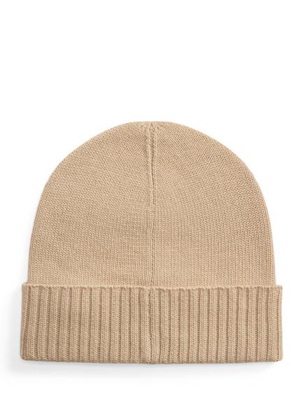 Ralph Lauren Leather Buckle Knit Beanie Hat, Camel - view 2, Camel