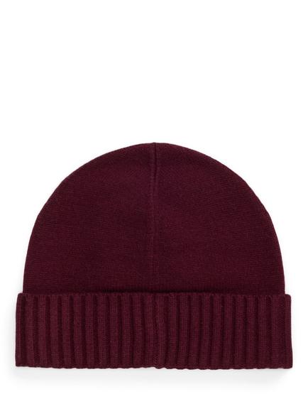 Lauren Ralph Lauren Crest Logo Button Knit Beanie Hat, Burgundy - view 2, Burgundy