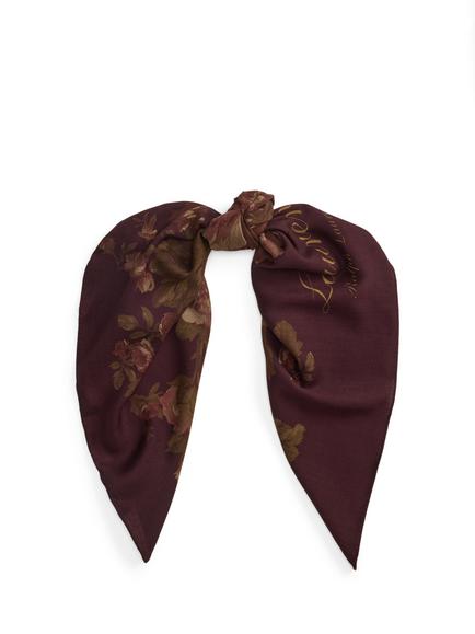 Lauren Ralph Lauren Pure Wool Floral Bouquet Square Scarf, Dark Garnet, Dark Garnet