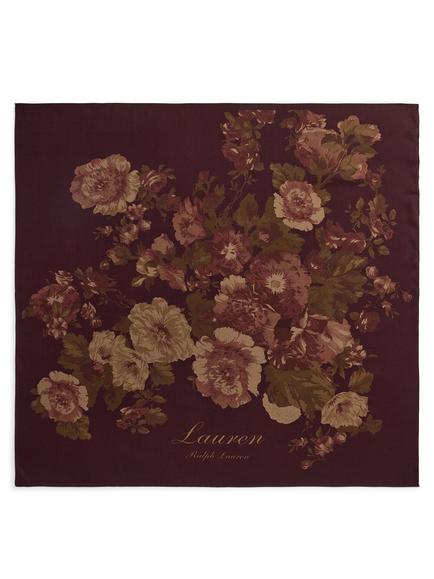 Lauren Ralph Lauren Pure Wool Floral Bouquet Square Scarf, Dark Garnet - view 2, Dark Garnet