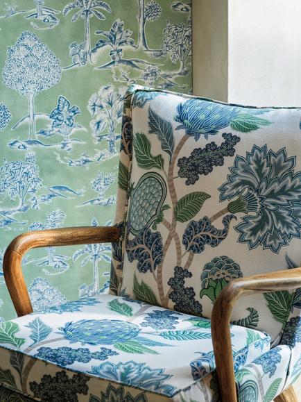 Osborne & Little Cynara Furnishing Fabric - view 2, Raspberry/Cobalt