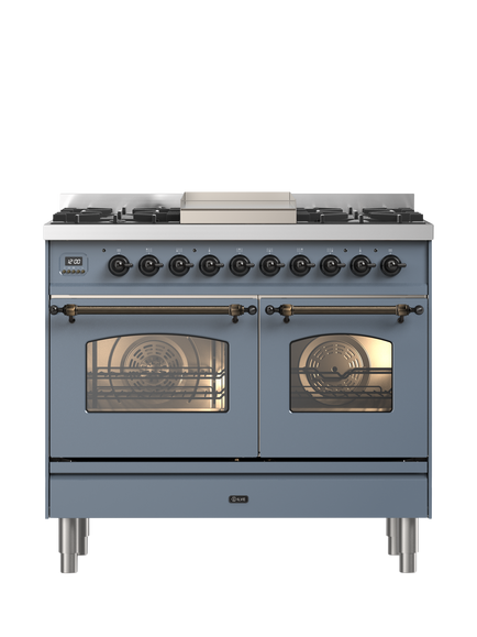 ILVE Milano PD10FNE3 100cm Dual Fuel Range Cooker with Gas Hob, Blue Grey & Bronze