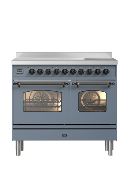 ILVE Milano PDI106NE3 100cm Electric Range Cooker with Induction Hob, Blue Grey & Bronze