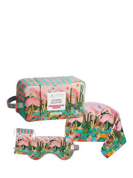 Dock & Bay x Hebe Studio Cactus Mountain Glow Hair Wrap, Eye Mask & Wash Bag Gift Set, Multi