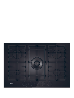Haier Series 4 HAVG75TBBP 75cm Gas Hob, Black Glass, Black Glass