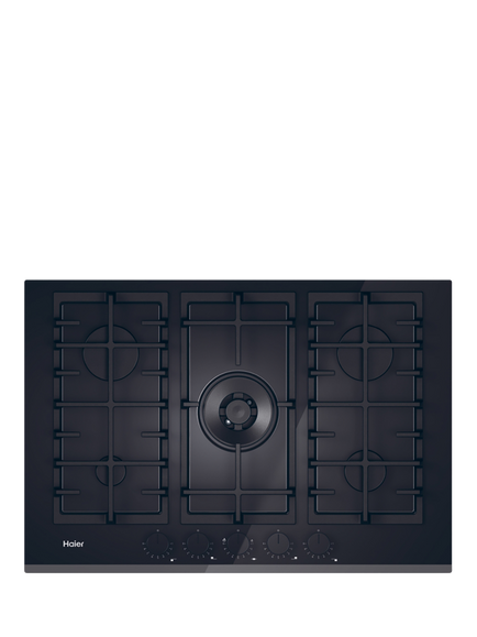 Haier Series 4 HAVG75TBBP 75cm Gas Hob, Black Glass, Black Glass