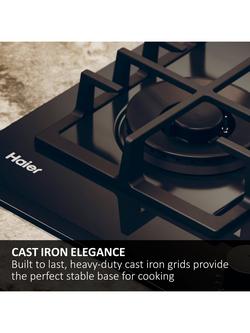 Haier Series 4 HAVG75TBBP 75cm Gas Hob, Black Glass - view 2, Black Glass