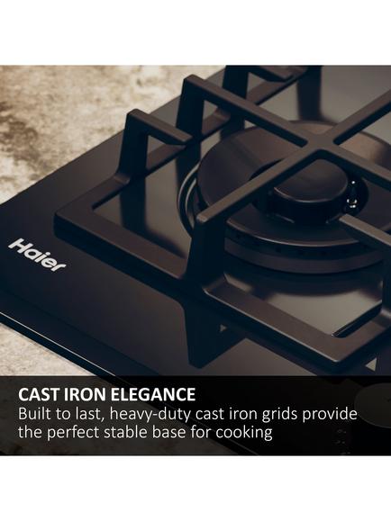 Haier Series 4 HAVG75TBBP 75cm Gas Hob, Black Glass - view 2, Black Glass
