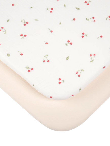 CuddleCo Fitted Crib/Co-Sleeper Sheets, Pack of 2, Ditsy Cherry, Ditsy Cherry