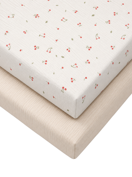 CuddleCo Fitted Cotbed Sheets, Pack of 2, Ditsy Cherry, Ditsy Cherry