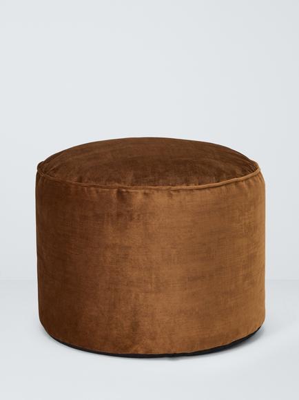 John Lewis Velvet Round Pouffe, Old Gold, Old Gold