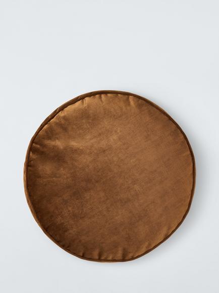 John Lewis Velvet Round Pouffe, Old Gold - view 2, Old Gold