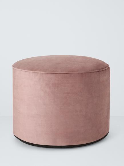 John Lewis Velvet Round Pouffe, Pale Pink