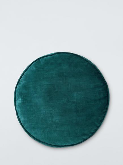 John Lewis Velvet Round Pouffe - view 2, Teal