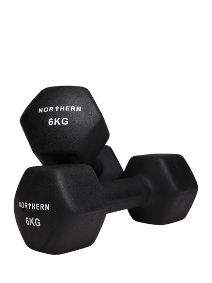 Northern Gym Equipment Neoprene Hex Dumbbell, 6kg, Black, Black