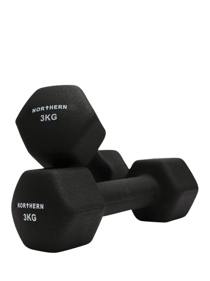 Northern Gym Equipment Neoprene Hex Dumbbell, 3kg, Black, Black