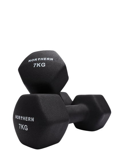 Northern Gym Equipment Neoprene Hex Dumbbell, 7kg, Black, Black