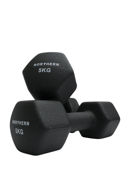 Northern Gym Equipment Neoprene Hex Dumbbell, 5kg, Black, Black
