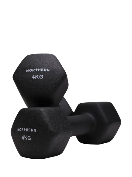 Northern Gym Equipment Neoprene Hex Dumbbell, 4kg, Black, Black